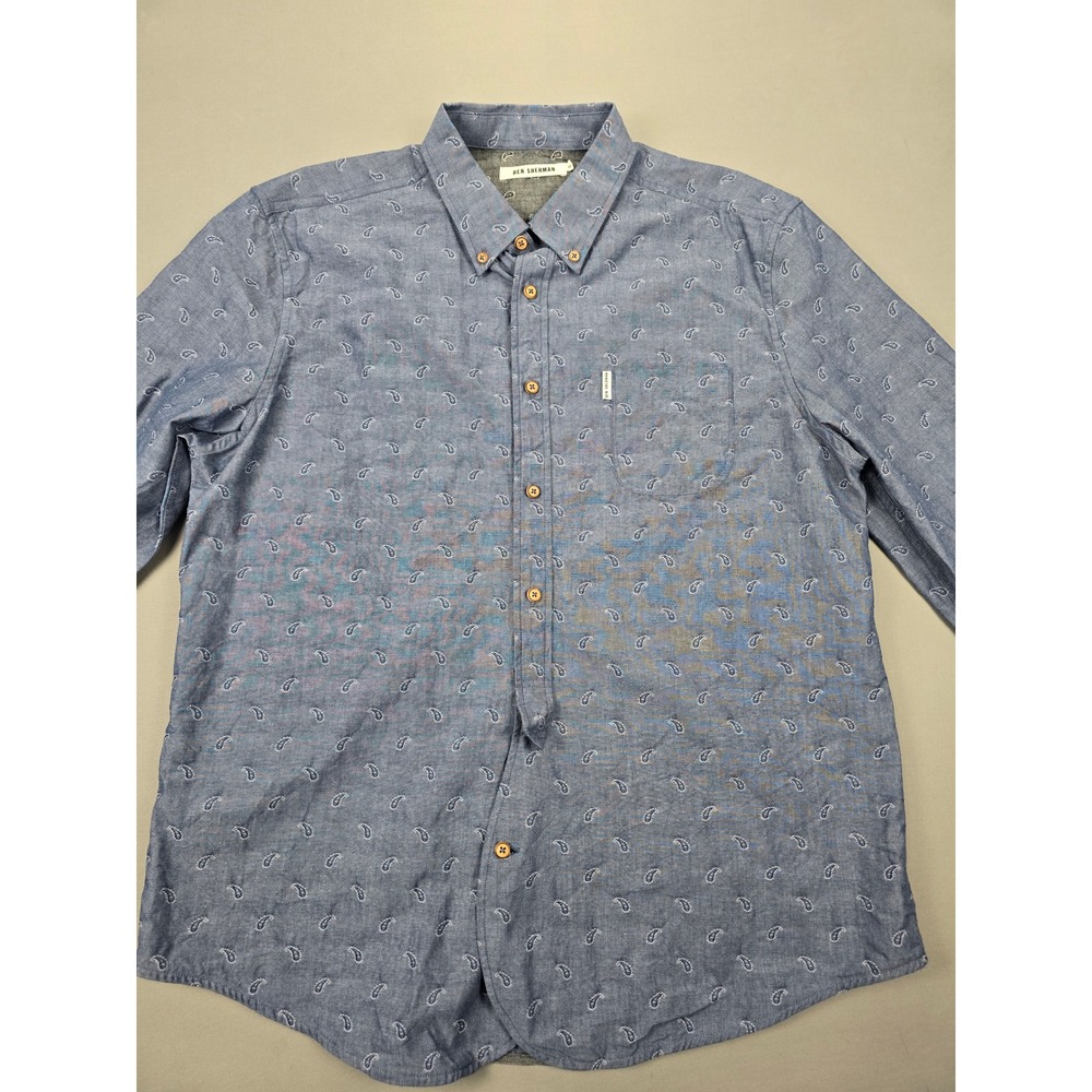 Ben Sherman Mod Fit Blue Paisley Long Sleeve Cotton Shirt - 2XL